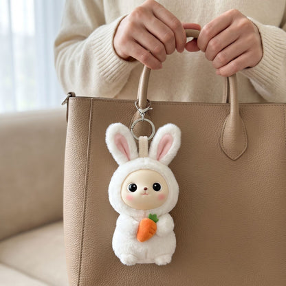 Snow Bunny Bag Charm on a tote bag